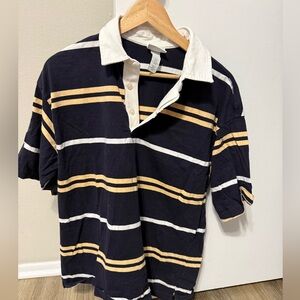 H&M Navy and White Striped Polo Shirt